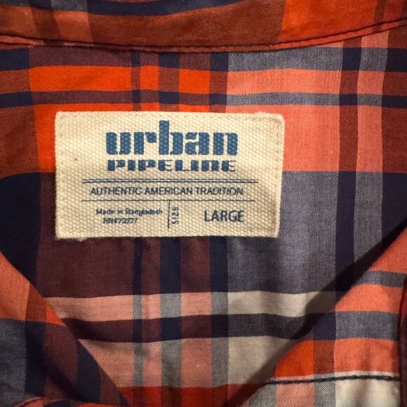 Urban Pipeline Red Blue Checked Button Up Dress Shirt Boys Size Large - Picture 6 of 8